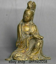 4.4"Old China Buddhism Copper Seat Kwan-Yin Guan Yin Boddhisattva Goddess Statue