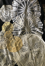Job Lot 10 Vintage French and Antique Lace and Crochet Snowflake Doilies