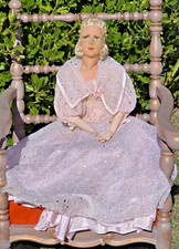 Antique Rare French Boudoir Doll  33” Poupée De Salon Ancienne Hand Painted Face