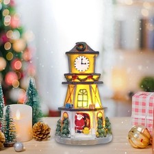 Horloge Miniature à LED En Forme de Village de Noël Illuminé pour Intérieur