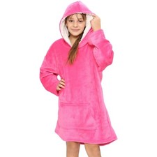 Enfants Fille Taille Super Doux Chaud Polaire Surdimensionné Capuche Rose Drap
