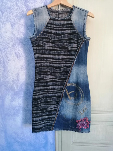 Robe matière jean et - bi-matière,