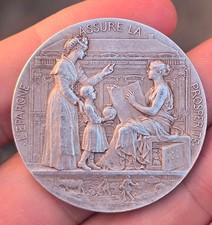 Rare Médaille Art Nouveau en Argent Caisse d'Epargne d'Angers par Alfred Patey