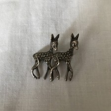 Broche ancienne en ARGENT MASSIF 835 et marcassite, motif de faon, bijou vintage