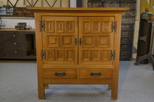 Armoire 2 portes 2 tiroirs en chêne massif et fer forgé style rustique 1960's