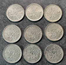 9 Pièces 5 Francs semeuse Argent 1963