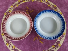 2 Plats Rond Creux Faience Fénal Badonviller Bleu et Rouge 25cm 1Kg