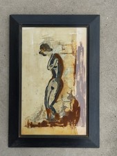 tableau femme nue YVES HENRY peinture ?aquarelle ? mixte ? nude woman painting