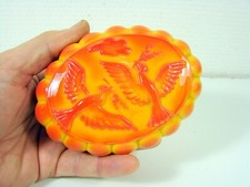 BOHEMIAN Art Deco SCHLEVOGT INGRID ORANGE GLASS TRINKET JEWELRY BOX HOFFMANN