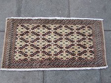 Old Traditionnel Main Fabriqué Oriental Turkoman Tapis Laine Marron 55x115cm