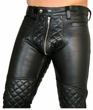 Neuf Matelassé Homme Cuir Noir Pantalon Peau de Mouton Véritable Motard Stylé