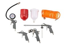 Kit Air Comprimé 5 Pièces - Pistolet à Peinture + Gonfleur de Pneu + Pistolet...