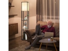 Lampadaire en bois Scandinave - Design Lampe sur Pied avec 3 Niveaux Etagères