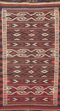 Géométrique Kilim Tissé à la Main Laine Tapis 3x6 Tribal Traditionnel Réversible