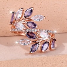 Bague anneau feuilles cristal