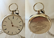 1 - Superbe montre à gousset à clé en argent ± 1850 avec une clé et une chaine