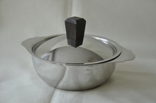 Sucrier confiturier ancien en inox, bouton couvercle bois. À identifier (B)