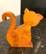 Puzzle sculpture de chat  années 70, en bois 5 pièces,TRES BON ETAT