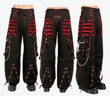 Pantalon tripp gothique fait main : pantalon Red Thread Punk Cyber Techwear