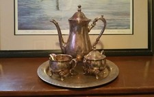Vintage Leonard Silver Plate Tea/Coffee Set 4 Pieces Creamer & Sugar (Used)
