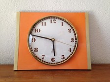 Horloge pendule formica  orange et doréé JAZ  VINTAGE  Années  60's 70's  