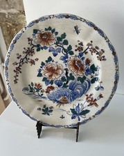 Grande Assiette Plate En Faïence Gien XIXeme Modèle COQ ET PIVOINE Collection N2