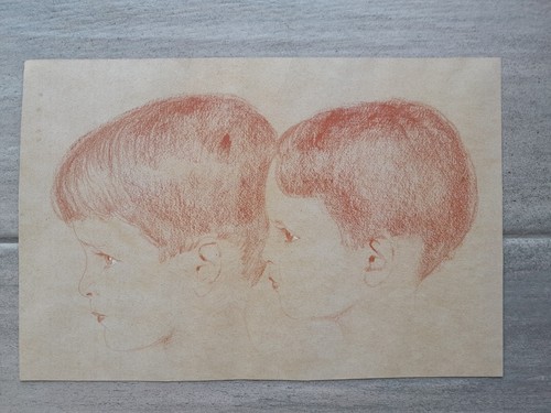 Dessin ancien sanguine - ancien, double