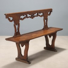 Banc Ancien Noyer Bois Perforé Italie XVIIIe Siècle Original