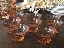 8 coupes coupelles en verre moulé rose orangé art déco 50/60