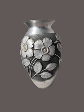 vase vintage /métal d'art/églantines/L.Rozay