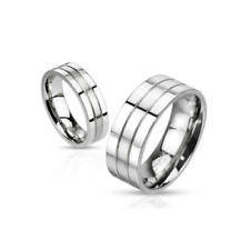 BAGUE ANNEAU DE FIANCAILLE MARIAGE HOMME FEMME ACIER RAINURES PAS CHER M0023