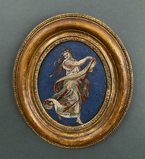Plaque en micro-mosaïque danseuse grecque à l'Antique XIXe cadre ovale A5383