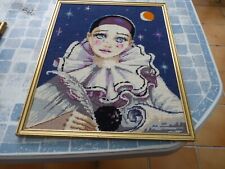 CANEVAS VINTAGE FINI ET ENCADRE doré DÉCOR PIERROT