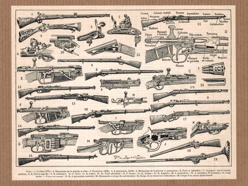 Lithographie ancienne fusil - lithographie,