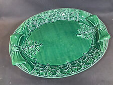Ancien très grand plat ovale de service de table en céramique verte vintage