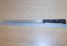 41CM ancien COUTEAU ROCHAT INOX de BOUCHER boucherie cuisine poignée en BOIS