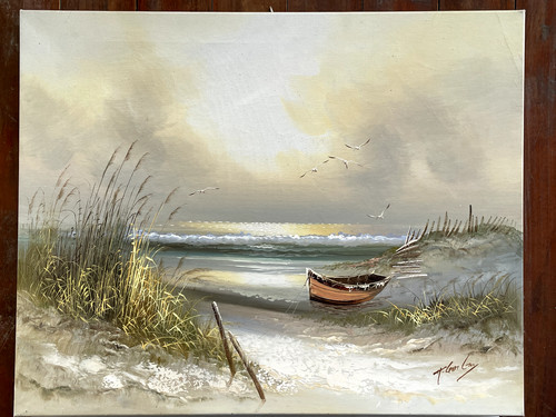Paysage marin barque - , dunes