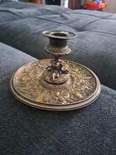 Bougeoir Ancien Bronze 19ème Napoléon III Ange Putti Sculpté 