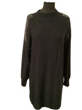 Jolie Robe Noire Type Laine Bouillie  Epaules Strassėe M Neuve