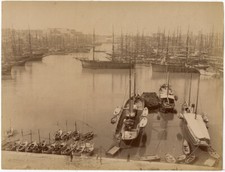 Photo Albuminé Marseille Le Port Bateau et Voilier Vers 1880