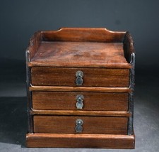 9.2" ancien palais de en palisandre chinois sculpté 3 tiroirs armoire casiers