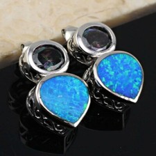  Belles Boucles d'oreilles  en argent, Topaze Mystique et  Opale de Feu Bleu
