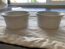 Pillivuyt France Ribbed Ramekins Mini Souffle White Porcelain Pots Set of 2