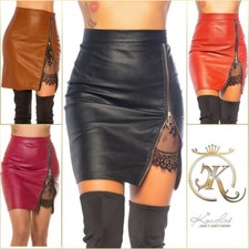 Koucla Simili Cuir Optique Cuir Jupe Minijupe avec Dentelle Milax-Fashion