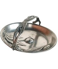 ANCIEN PANIER CORBEILLE VIDE POCHE ART NOUVEAU DECORE DE  TULIPES 