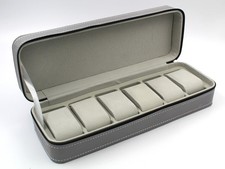 Coffret Porte- Montres 6 Places Eco Cuir Gris Élégant de Voyage Anti-rayures