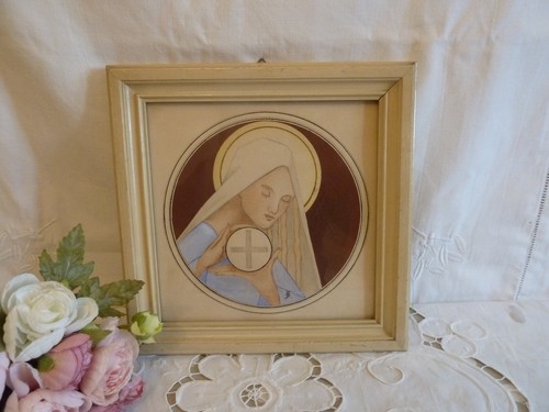 Ancien tableau pastel - , vierge