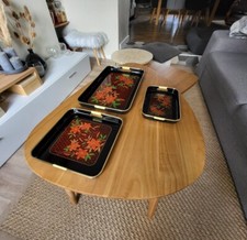 Ensemble De Trois Plateaux Laqués Japonais En Plastique ESIA Année 70's Vintage.