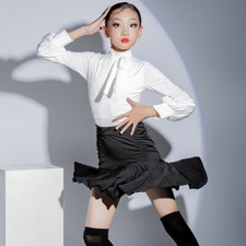 Enfants 2 Pièces Latin Salle de Bal Costume Danse Filles Body Tenue Jupe Plissée