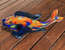 SCULPTURE "POISSON" Multicolore Vintage /Murano Verre Soufflé 26 cm
